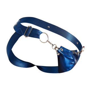 Male Basics Dngeon Snap Ring Mounted Penis Cup Jockstrap Blue Mirror One Size