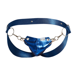 Male Basics Dngeon Snap Ring Mounted Penis Cup Jockstrap Blue Mirror One Size