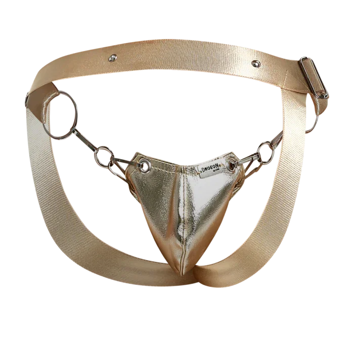 Male Basics Dngeon Snap Ring Mounted Penis Cup Jockstrap Gold Mirror One Size