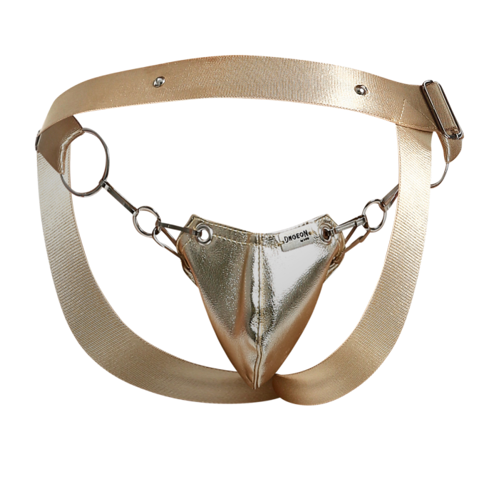 Male Basics Dngeon Snap Ring Mounted Penis Cup Jockstrap Gold Mirror One Size