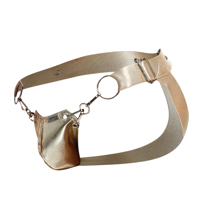 Male Basics Dngeon Snap Ring Mounted Penis Cup Jockstrap Gold Mirror One Size