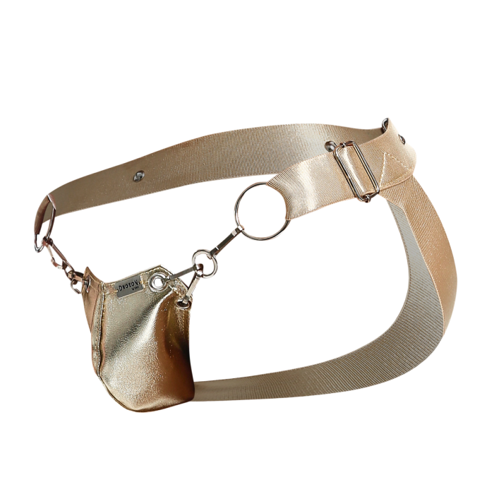 Male Basics Dngeon Snap Ring Mounted Penis Cup Jockstrap Gold Mirror One Size