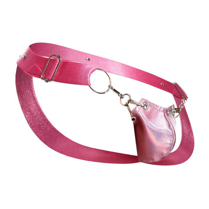 Male Basics Dngeon Snap Ring Mounted Penis Cup Jockstrap Pink Mirror One Size