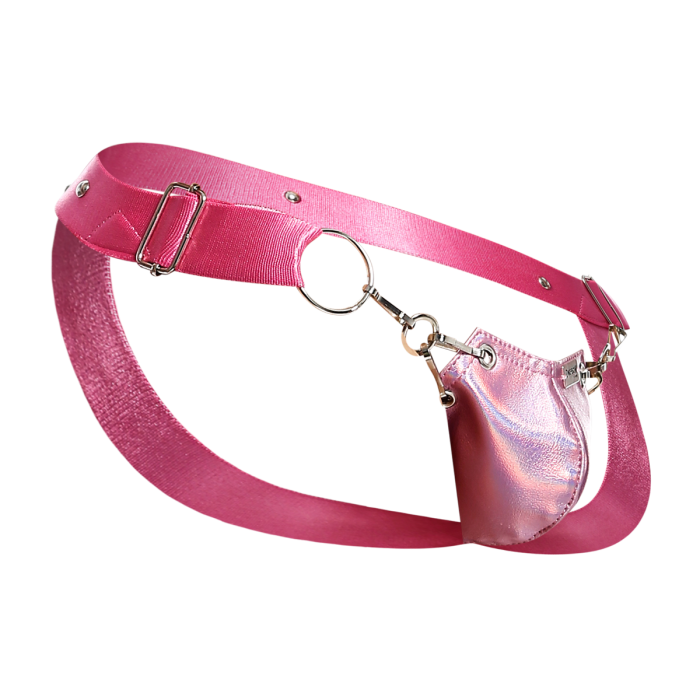 Male Basics Dngeon Snap Ring Mounted Penis Cup Jockstrap Pink Mirror One Size