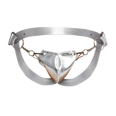 Male Basics Dngeon Snap Ring Mounted Penis Cup Jockstrap Silver Mirror One Size
