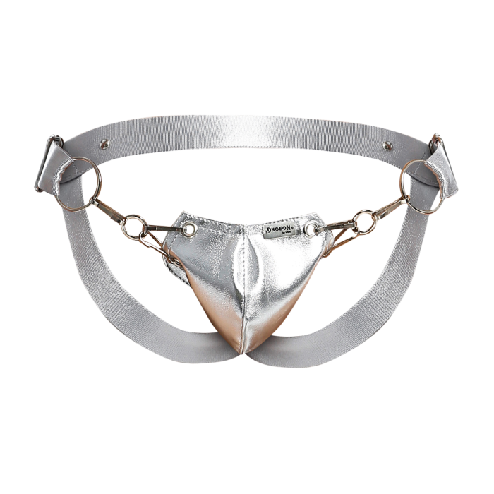 Male Basics Dngeon Snap Ring Mounted Penis Cup Jockstrap Silver Mirror One Size