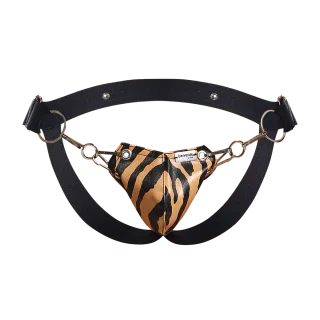 Male Basics Dngeon Snap Ring Mounted Penis Cup Jockstrap Tiger One Size