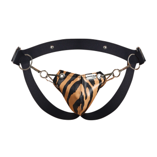 Male Basics Dngeon Snap Ring Mounted Penis Cup Jockstrap Tiger One Size