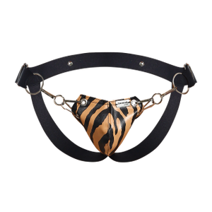 Male Basics Dngeon Snap Ring Mounted Penis Cup Jockstrap Tiger One Size