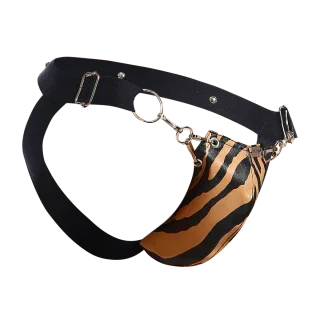 Male Basics Dngeon Snap Ring Mounted Penis Cup Jockstrap Tiger One Size