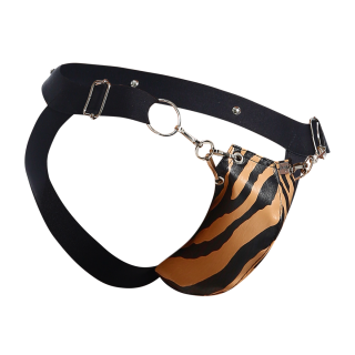 Male Basics Dngeon Snap Ring Mounted Penis Cup Jockstrap Tiger One Size