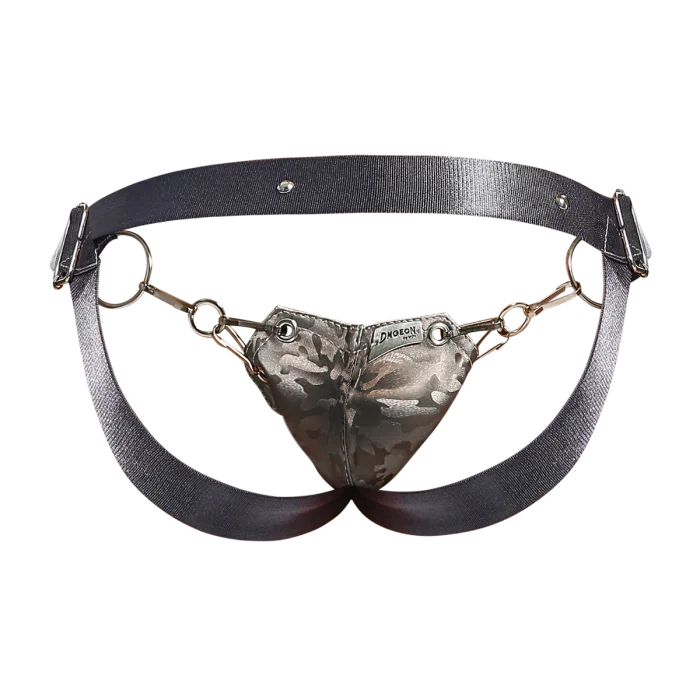 Male Basics Dngeon Snap Ring Mounted Penis Cup Jockstrap Titanium Camo One Size