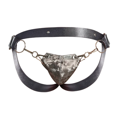Male Basics Dngeon Snap Ring Mounted Penis Cup Jockstrap Titanium Camo One Size
