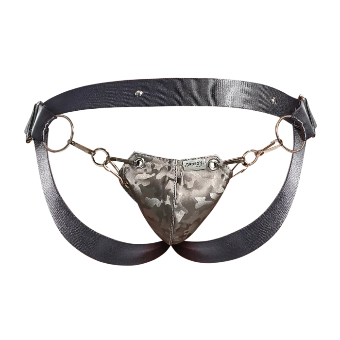 Male Basics Dngeon Snap Ring Mounted Penis Cup Jockstrap Titanium Camo One Size