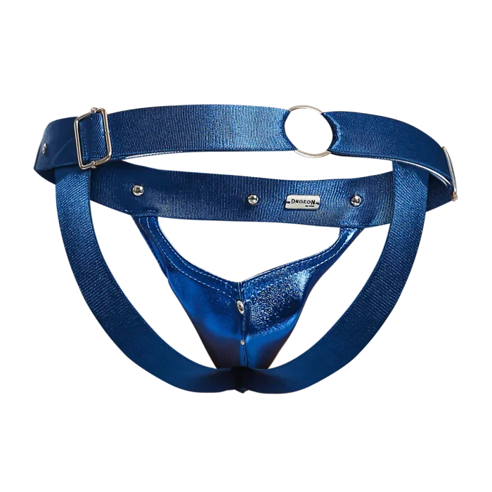 Male Basics Dngeon Peekaboo Penis Pouch Jockstrap Blue Mirror One Size