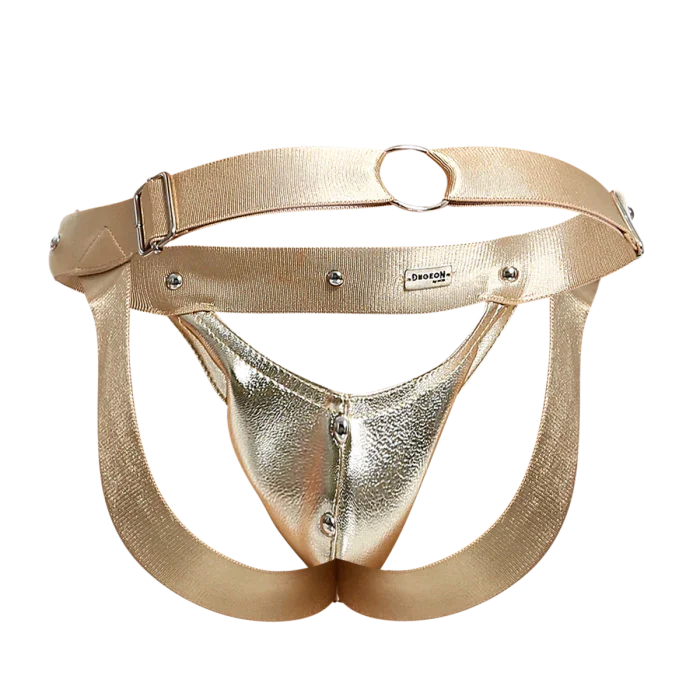 Male Basics Dngeon Peekaboo Penis Pouch Jockstrap Golden Mirror One Size