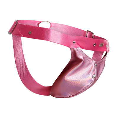 Male Basics Dngeon Peekaboo Penis Pouch Jockstrap Pink Mirror One Size