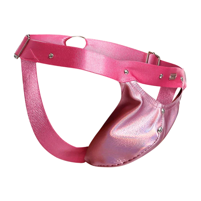 Male Basics Dngeon Peekaboo Penis Pouch Jockstrap Pink Mirror One Size