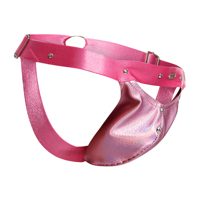 Male Basics Dngeon Peekaboo Penis Pouch Jockstrap Pink Mirror One Size