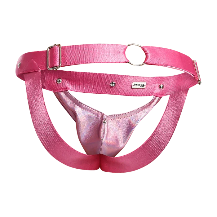 Male Basics Dngeon Peekaboo Penis Pouch Jockstrap Pink Mirror One Size