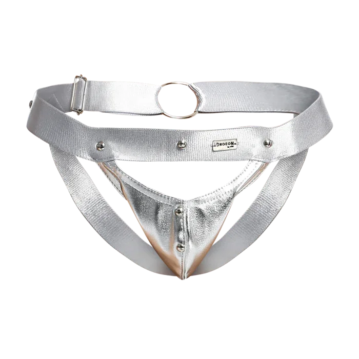 Male Basics Dngeon Peekaboo Penis Pouch Jockstrap Silver Mirror One Size