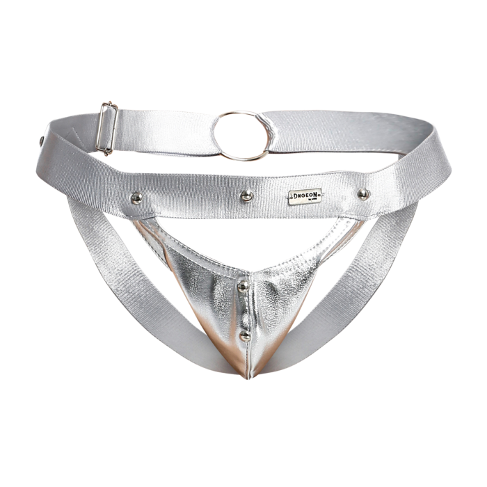 Male Basics Dngeon Peekaboo Penis Pouch Jockstrap Silver Mirror One Size