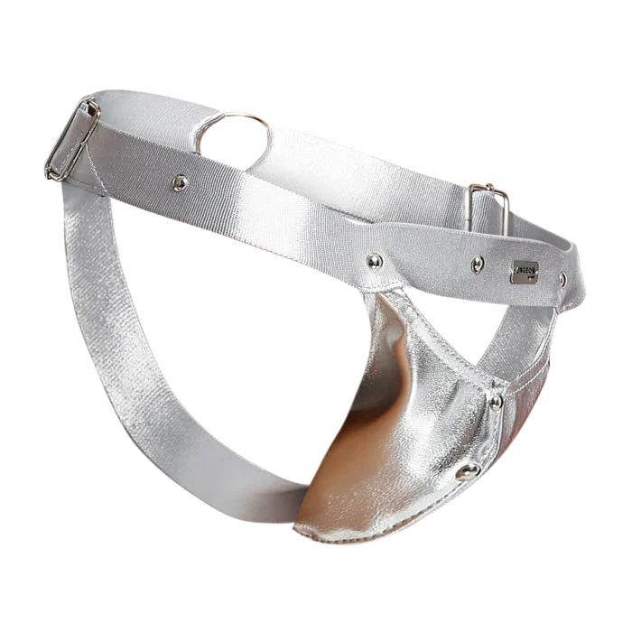 Male Basics Dngeon Peekaboo Penis Pouch Jockstrap Silver Mirror One Size