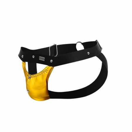 Male Basics Dngeon Peekaboo Penis Pouch Jockstrap Yellow One Size