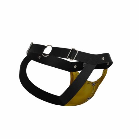 Male Basics Dngeon Peekaboo Penis Pouch Jockstrap Yellow One Size