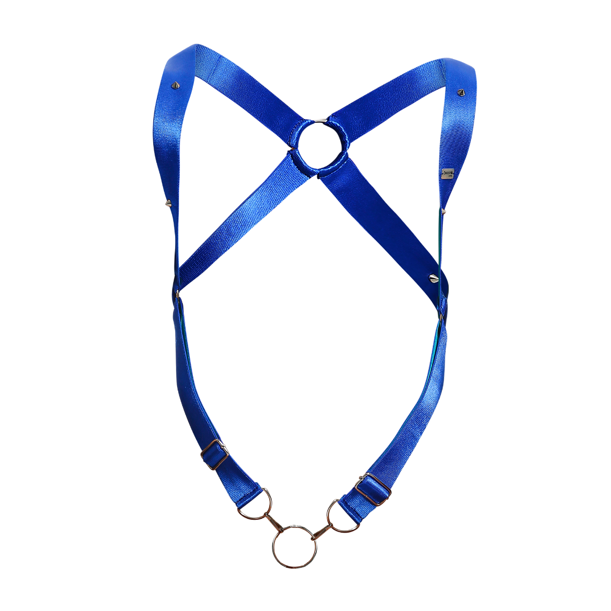 Male Basics Dngeon Leather Penis Ring Crossback Harness Blue Mirror One Size