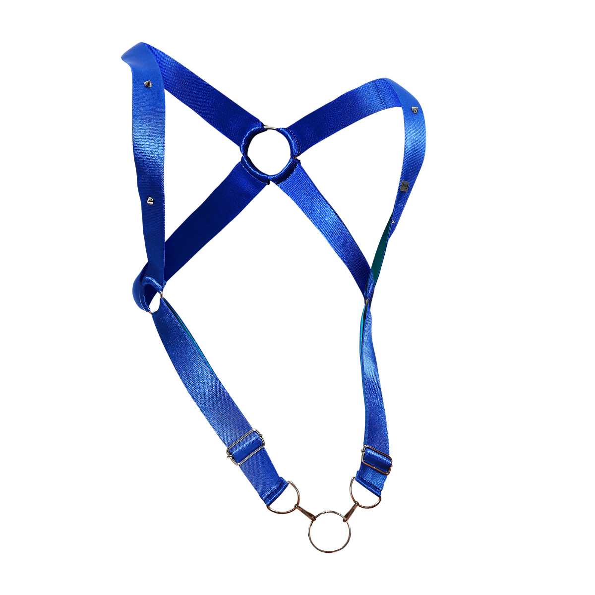 Male Basics Dngeon Leather Penis Ring Crossback Harness Blue Mirror One Size