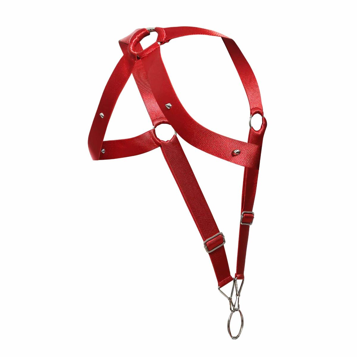 Male Basics Dngeon Leather Penis Ring Crossback Harness Red One Size