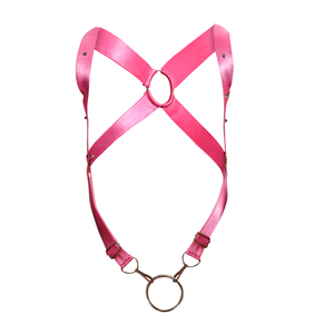 Male Basics Dngeon Leather Penis Ring Crossback Harness Pink Mirror One Size