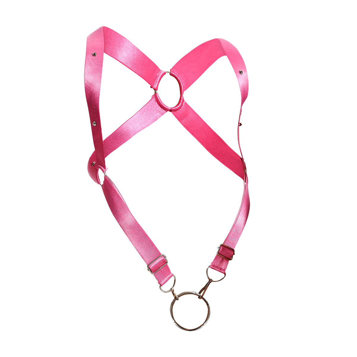 Male Basics Dngeon Leather Penis Ring Crossback Harness Pink Mirror One Size