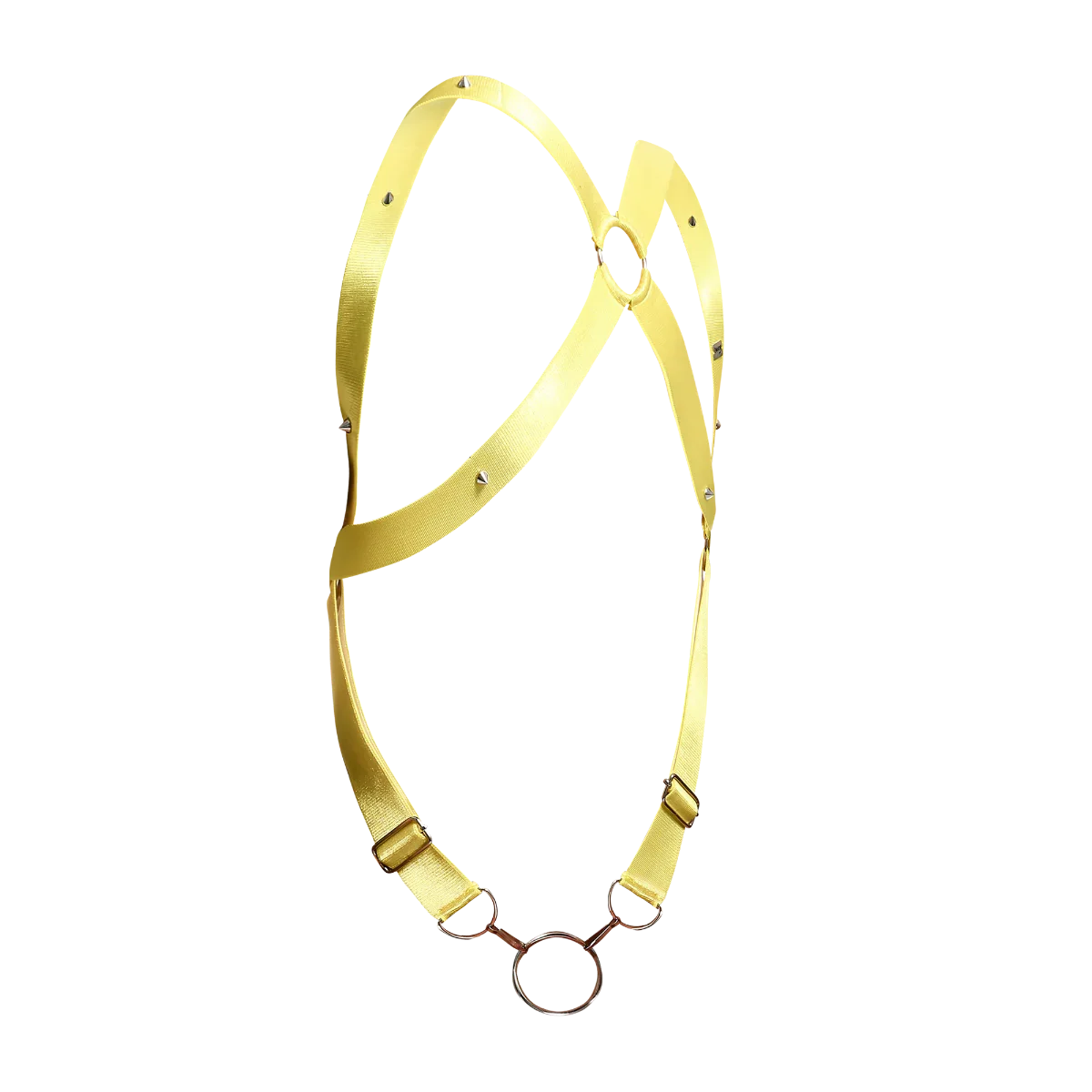 Male Basics Dngeon Leather Penis Ring Crossback Harness Yellow Mirror One Size