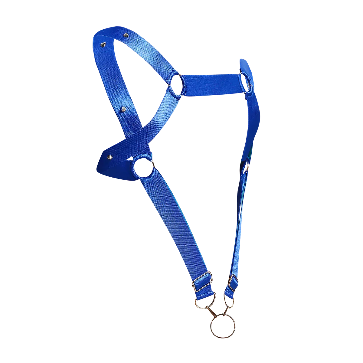 Male Basics Dngeon Leather Straight Back Harness w Penis Ring Blue Mirror One Size