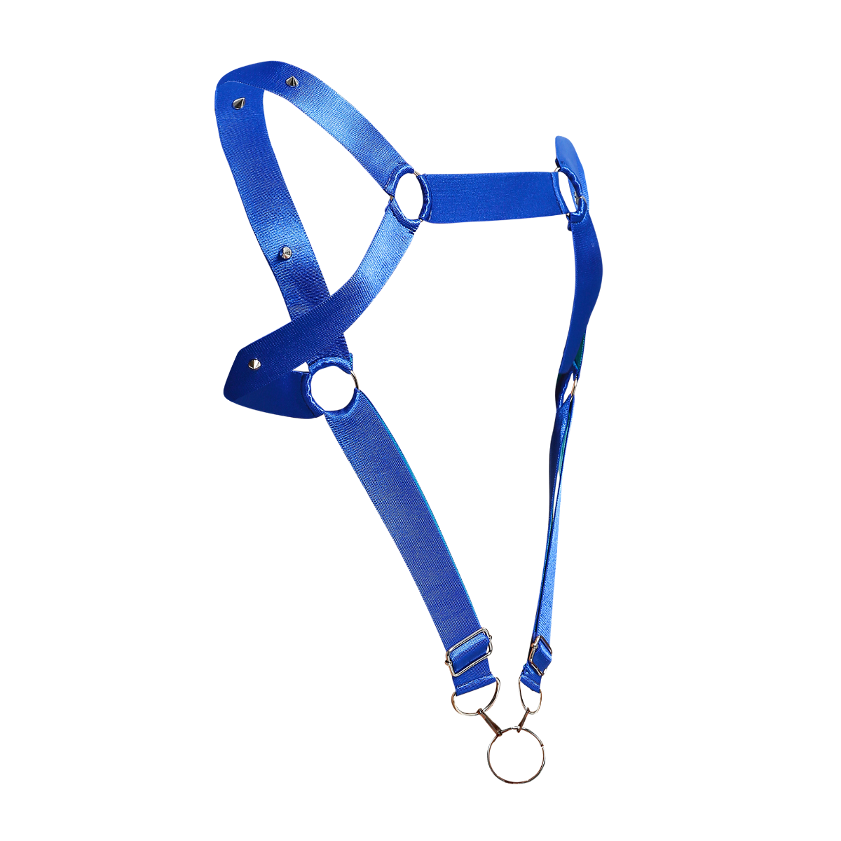 Male Basics Dngeon Leather Straight Back Harness w Penis Ring Blue Mirror One Size