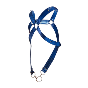 Male Basics Dngeon Leather Cross Penis Ring Harness Blue Mirror One Size