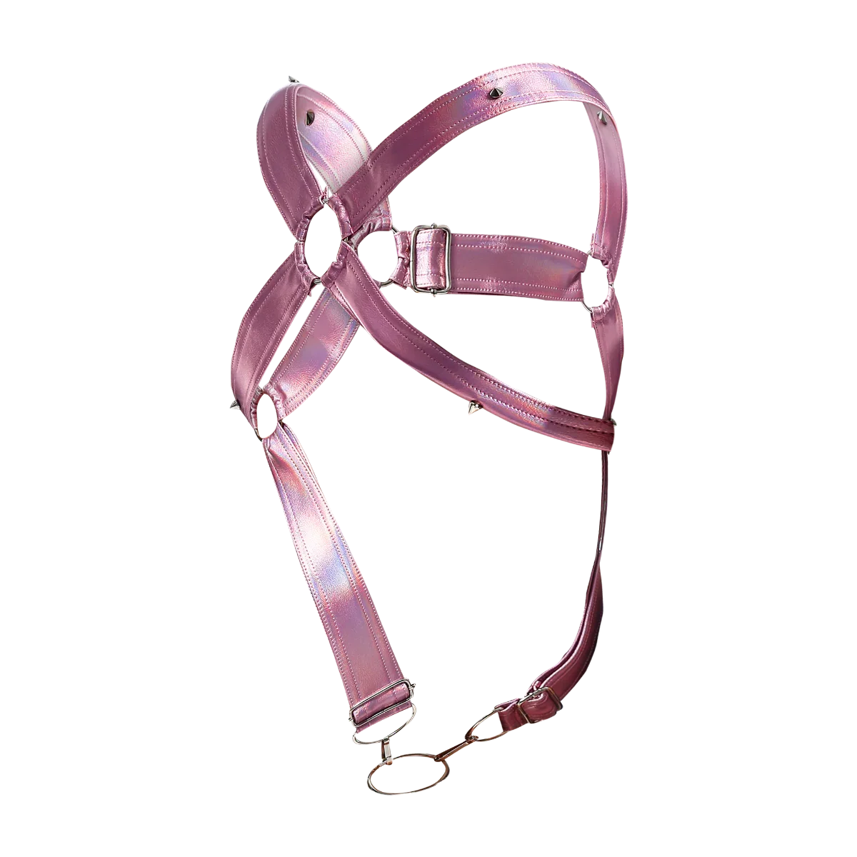 Male Basics Dngeon Leather Cross Penis Ring Harness Pink Mirror One Size