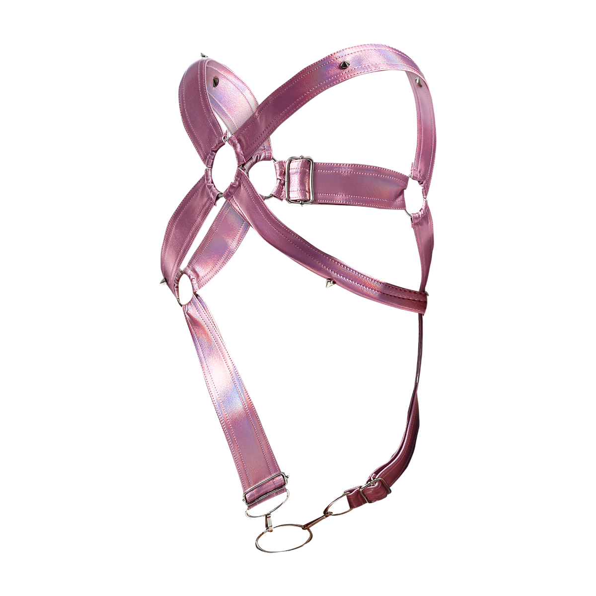 Male Basics Dngeon Leather Cross Penis Ring Harness Pink Mirror One Size