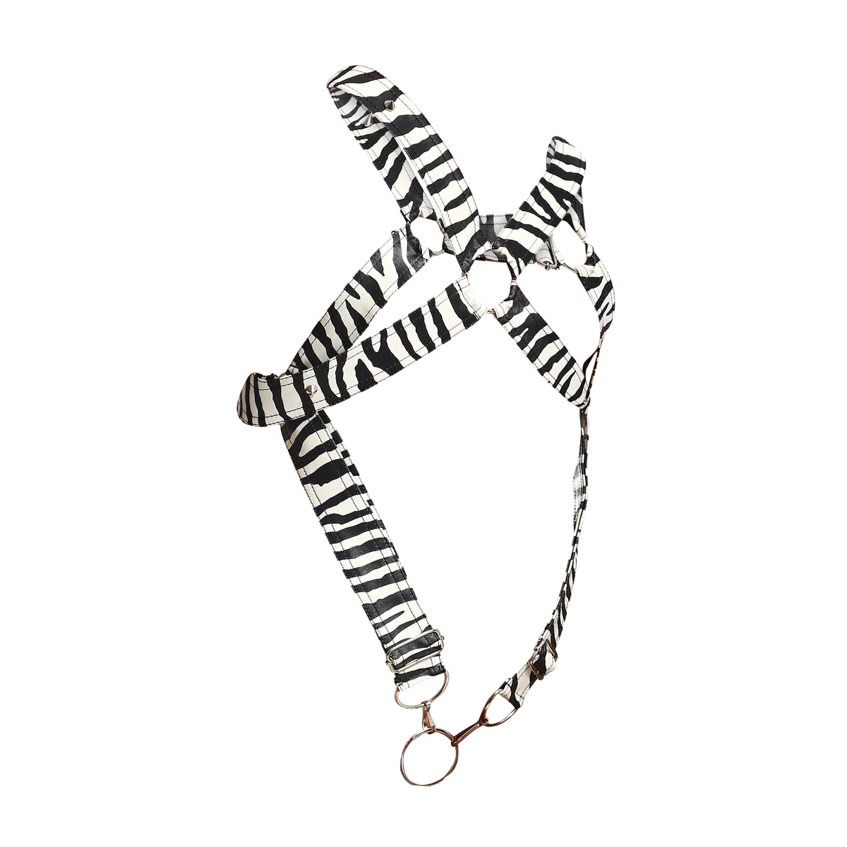 Male Basics Dngeon Leather Cross Penis Ring Harness Animal Zebra One Size
