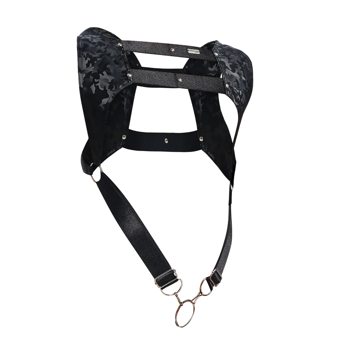 Male Basics Dngeon Leather Crop Top Harness w Penis Ring Black Camo One Size