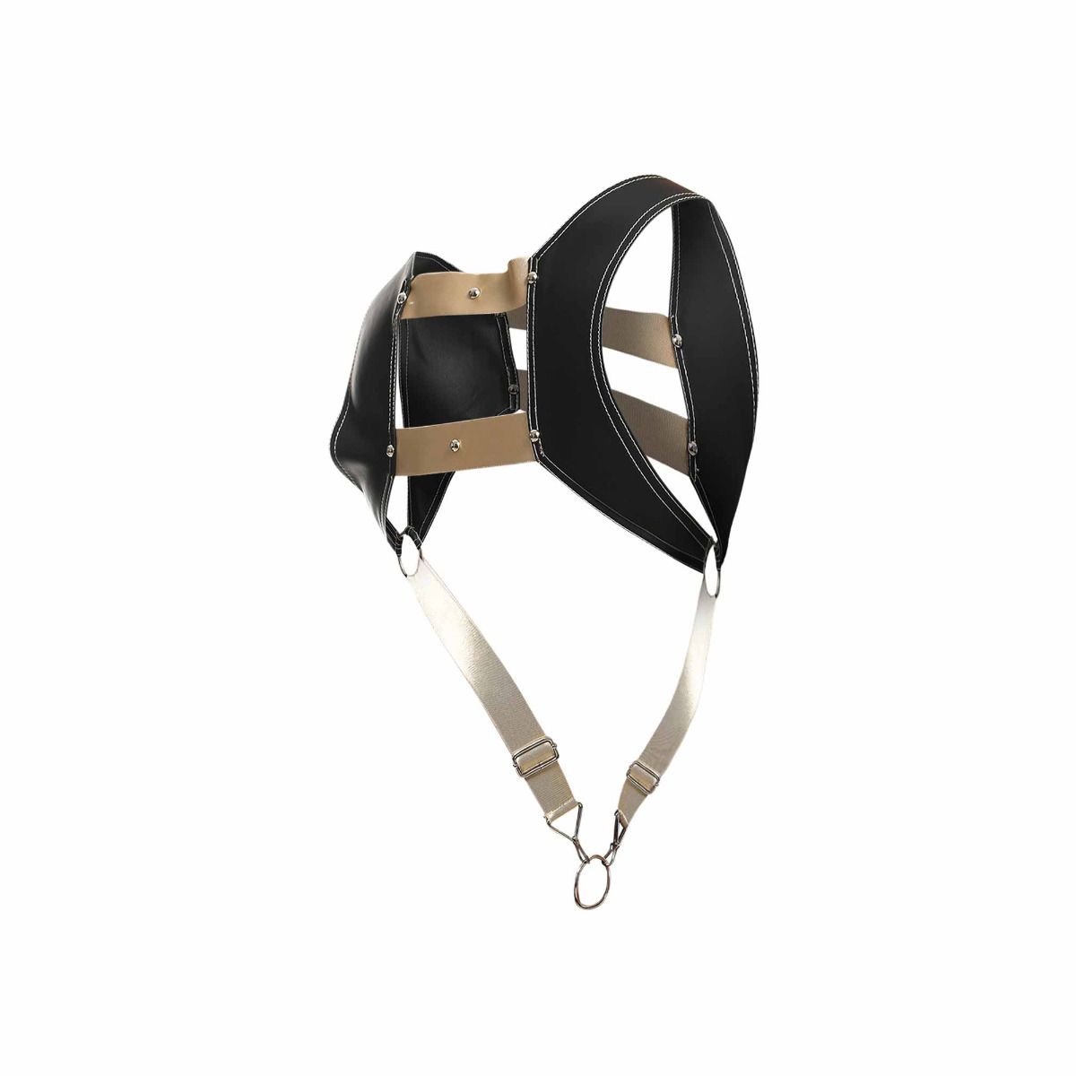 Male Basics Dngeon Leather Crop Top Harness w Penis Ring Gold One Size