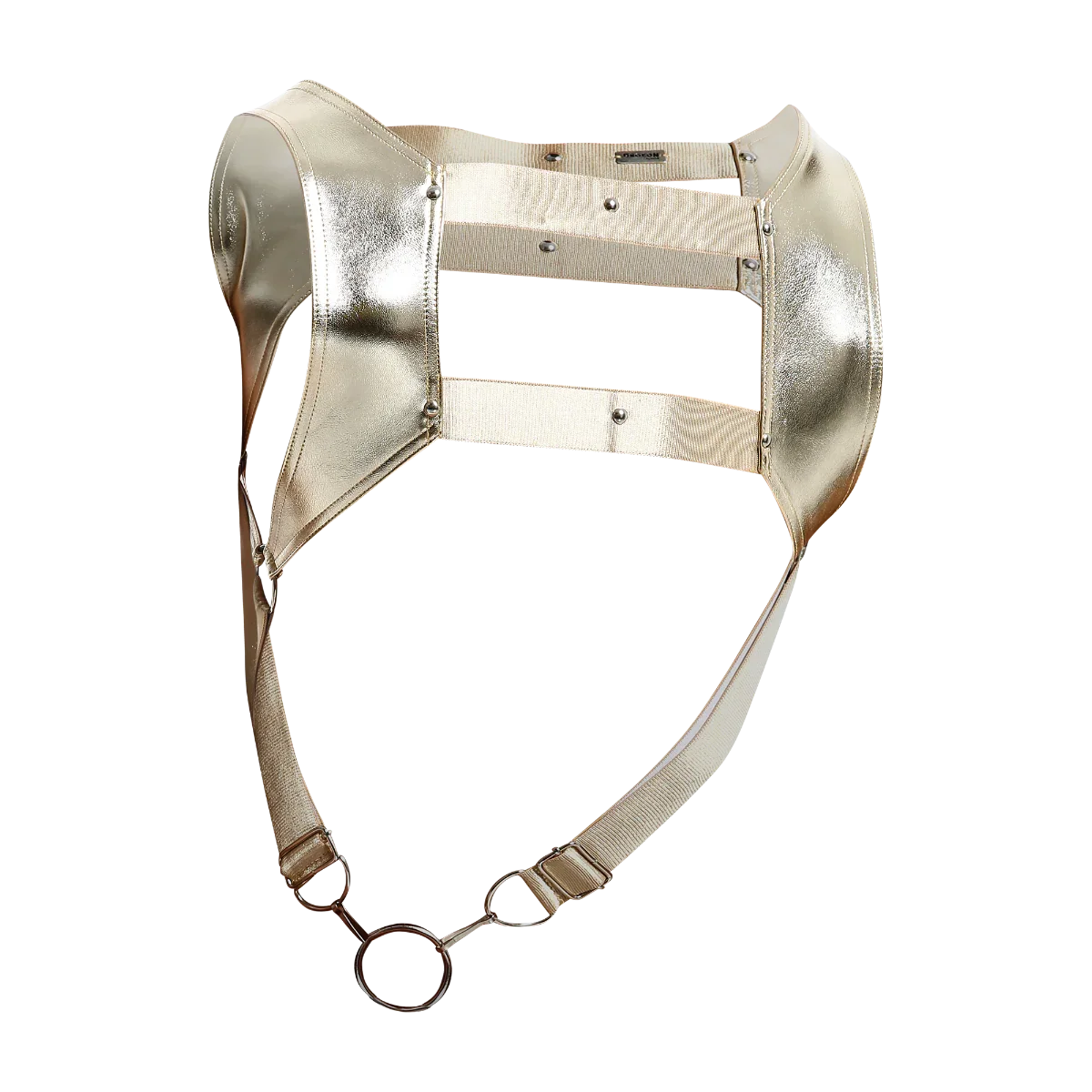 Male Basics Dngeon Leather Crop Top Harness w Penis Ring Golden Mirror One Size