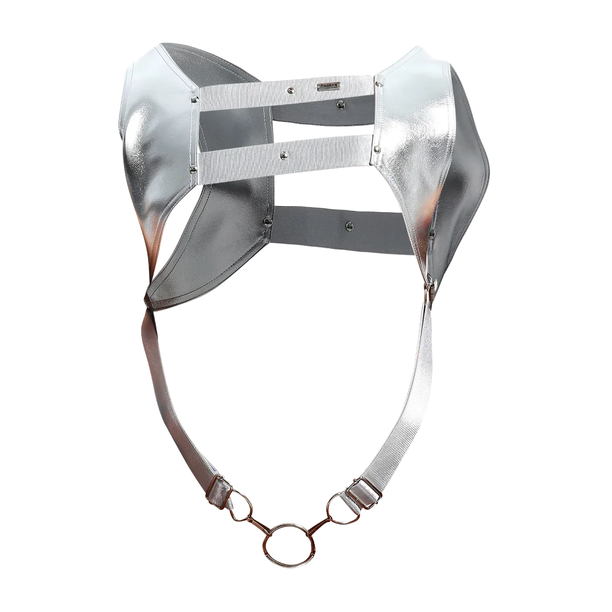Male Basics Dngeon Leather Crop Top Harness w Penis Ring Silver Mirror One Size