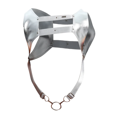 Male Basics Dngeon Leather Crop Top Harness w Penis Ring Silver Mirror One Size