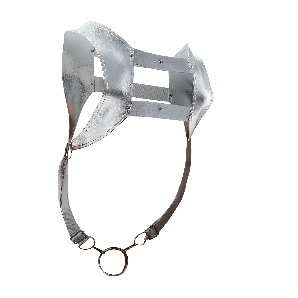 Male Basics Dngeon Leather Crop Top Harness w Penis Ring Silver Mirror One Size