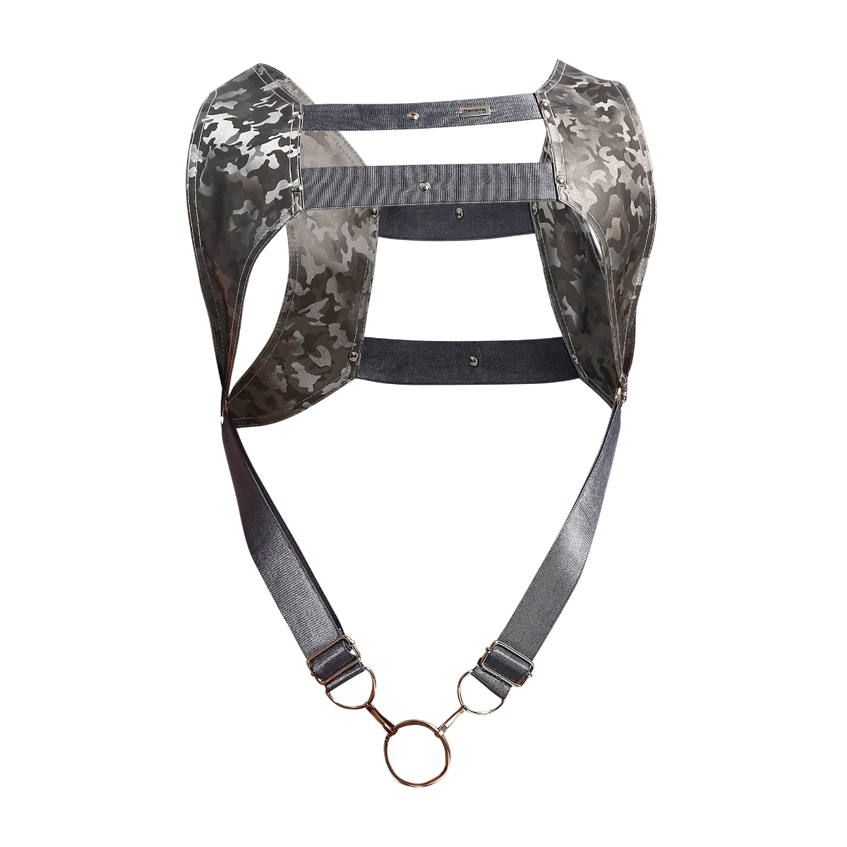 Male Basics Dngeon Leather Crop Top Harness w Penis Ring Titanium Camo One Size