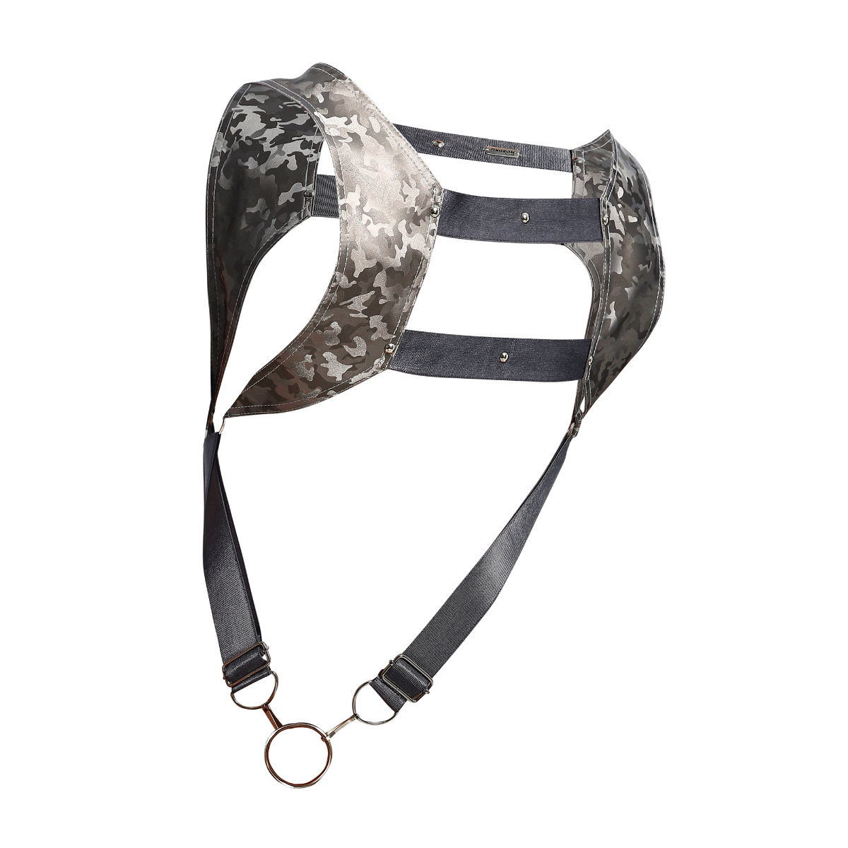 Male Basics Dngeon Leather Crop Top Harness w Penis Ring Titanium Camo One Size