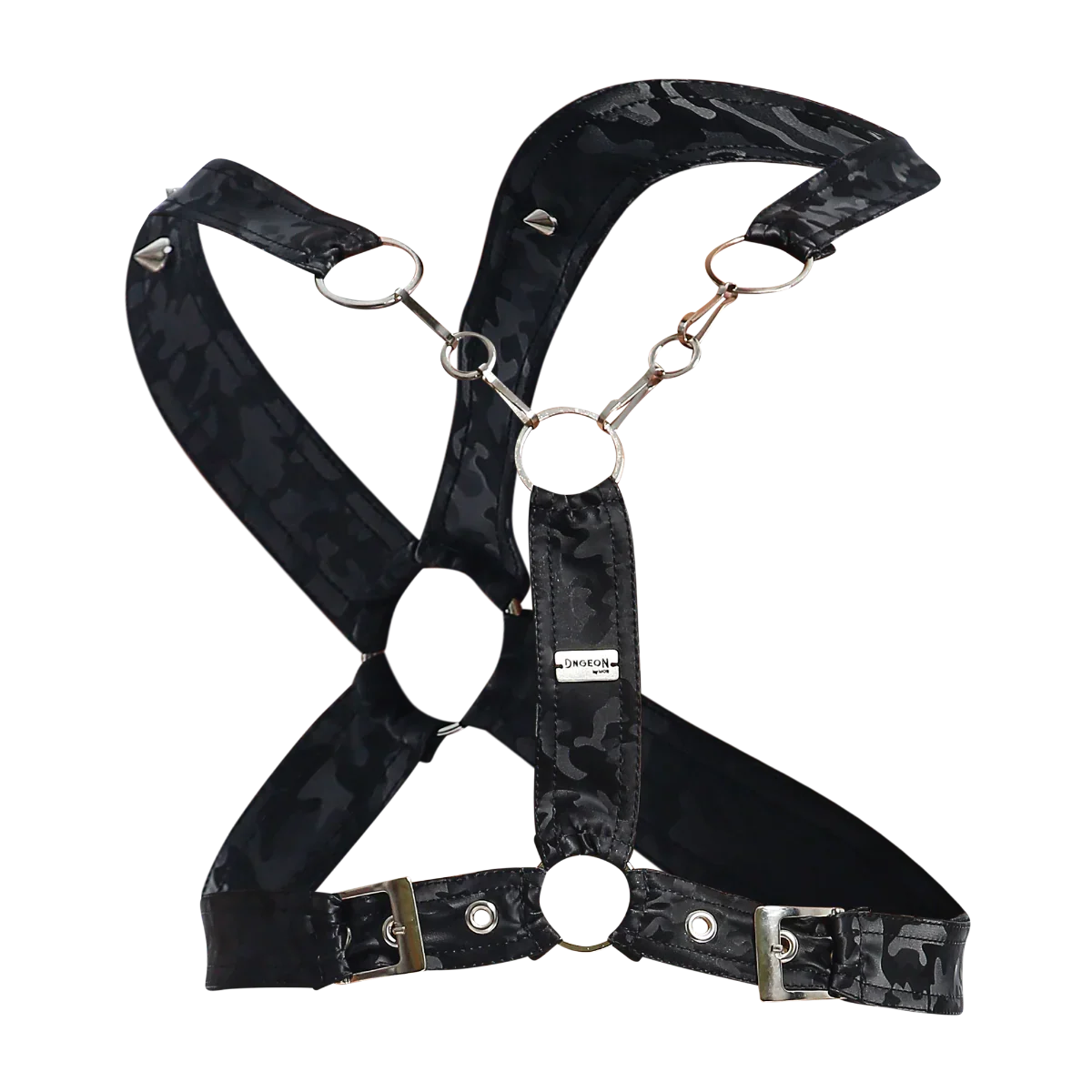 Male Basics Dngeon Leather Cross Chain Harness Black Camo One Size
